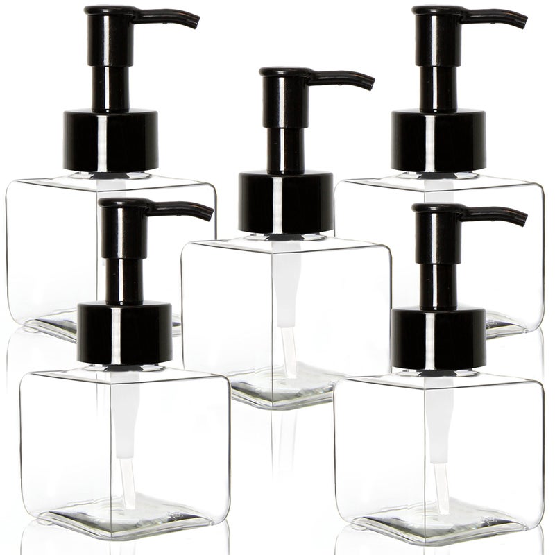 Youngever 5 Pack 4 Ounce Plastic Pump Bottles Square Refillable Plastic Pump Bottles for Dispensing Lotions Liquid Soap Clear with Black Pump