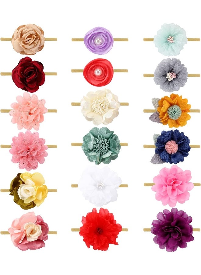 Cinaci Cinaci 18 Pack Colorful Daisy Rose Flower Hair Bows Chiffon Flowers Baby Headbands Handmade Floral Bow Elastic Stretchy Nylon Hair Bands Accessories for Baby Girls Newborns Infants Toddlers Kids Teens  - Image 1