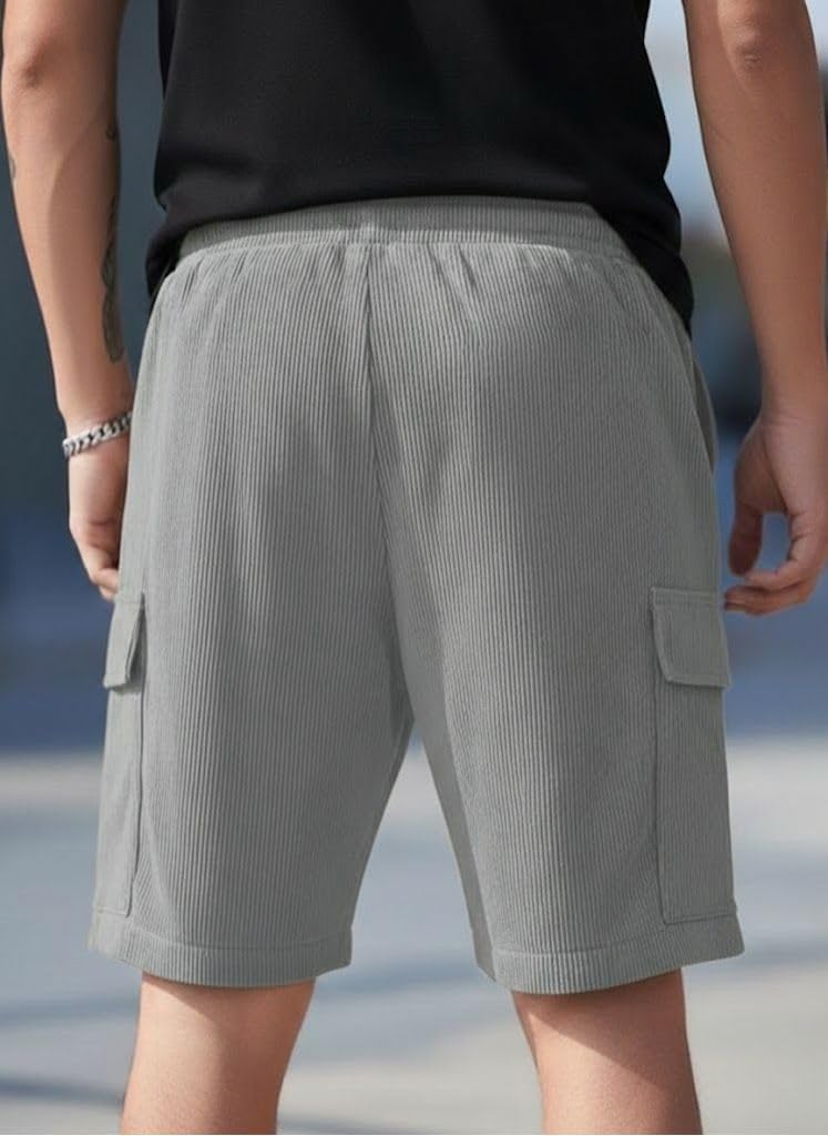SMOWKLY Authentics Classic Men's Ribbed Polycotton Relaxed Fit Cargo Stretch Shorts || Half Pant with Drawstring & 4 Pockets || Lightweight & Quick Dry || Men Shorts Casual ||Shorts Pant for Men Grey - Image 3