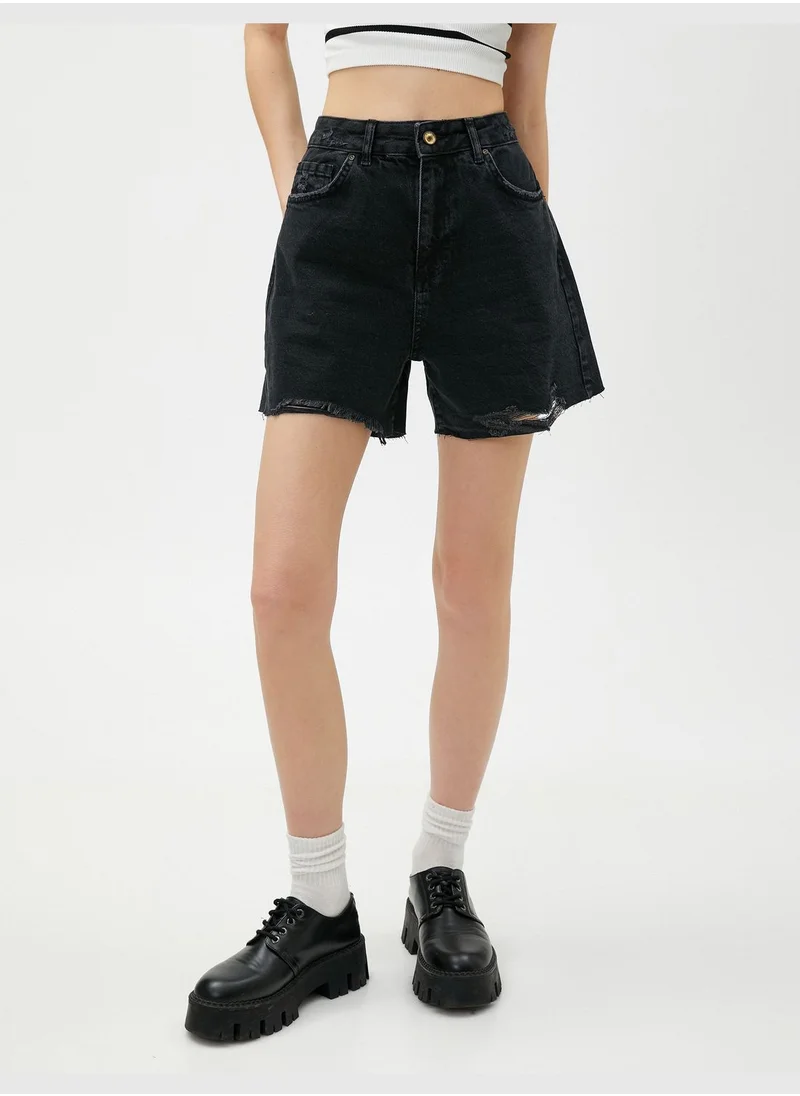 كوتون Pocket Detail Destroyed Denim Shorts