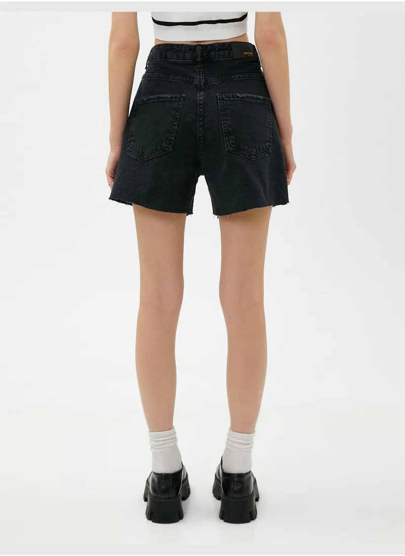 كوتون Pocket Detail Destroyed Denim Shorts