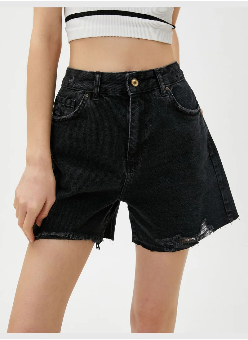 كوتون Pocket Detail Destroyed Denim Shorts