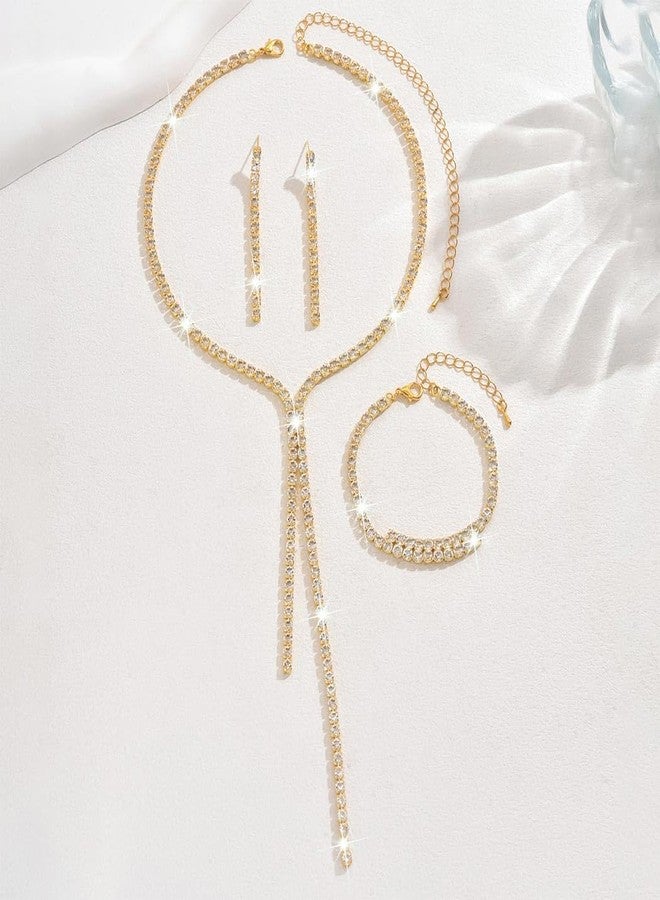 Unicra Gold Bridal Wedding Jewelry Sets Rhinestone Necklace Earrings Bracelet Set Prom Formal Costume Jewelry Sets for Women and Brides (Gold) - Image 5