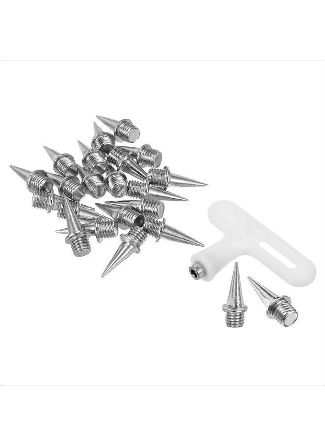 PATIKIL - 1/2 Inch Steel Track Spikes, 20 Pack Sports Shoes Spikes Replacement Accessories with Spike Wrench for Long Jumping Running, Silver Tone - Image 1
