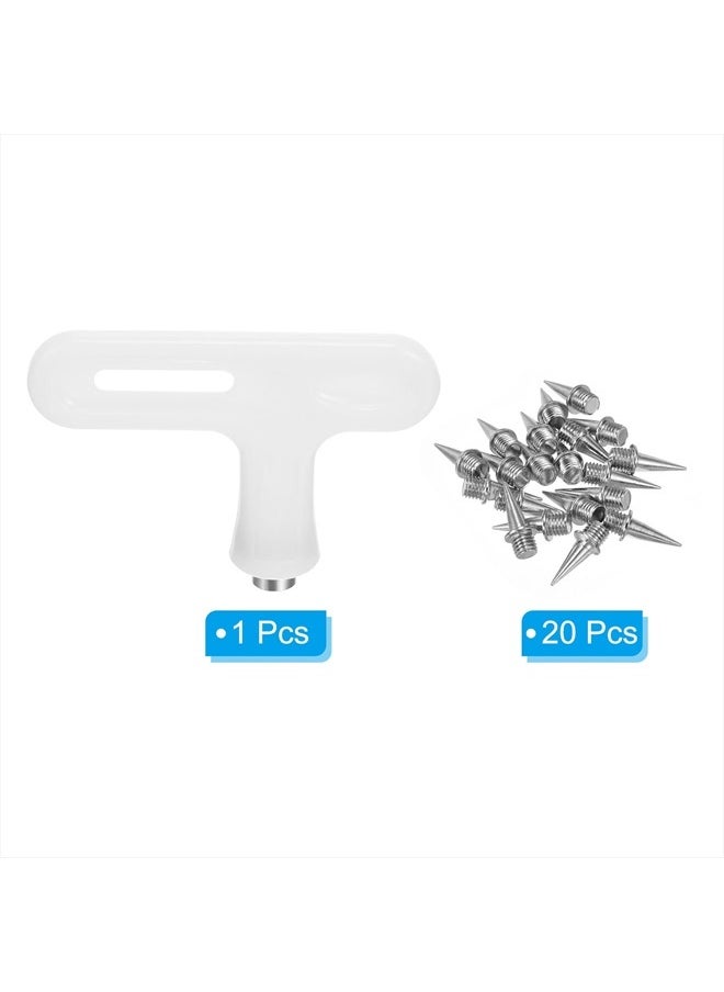 PATIKIL - 1/2 Inch Steel Track Spikes, 20 Pack Sports Shoes Spikes Replacement Accessories with Spike Wrench for Long Jumping Running, Silver Tone - Image 1