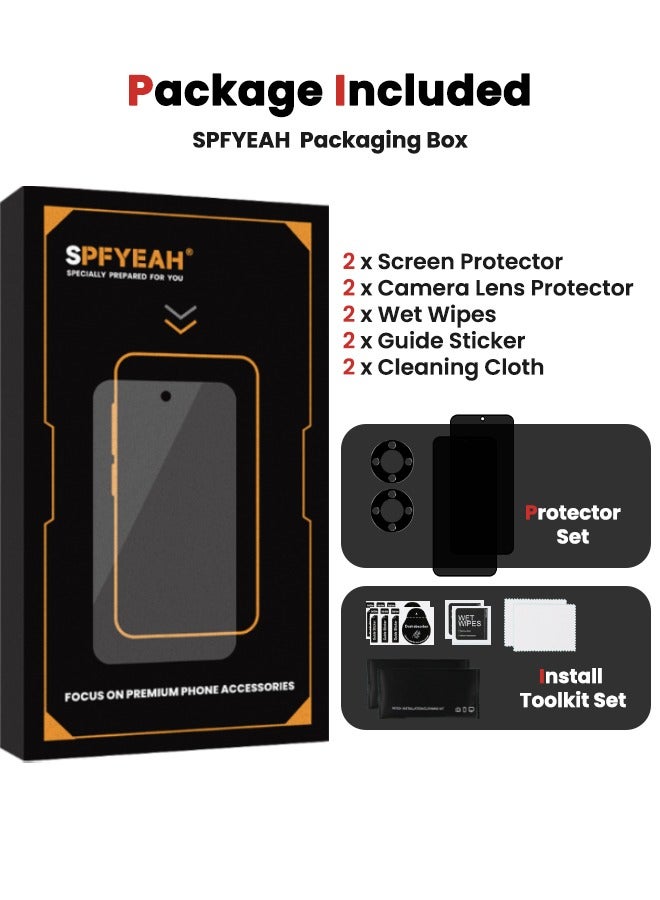 SPFYEAH [2+2 Pack] Honor X9d Privacy Screen Protector with Camera Lens Protector, [28° Anti-Spy][9H Hardness][Touch Sensitive][Anti Scratch][Bubble Free][Case Friendly] Protector Set for Honor X9d 5G 6.79 inch (Boxed, 2+2 PCS) - Image 3