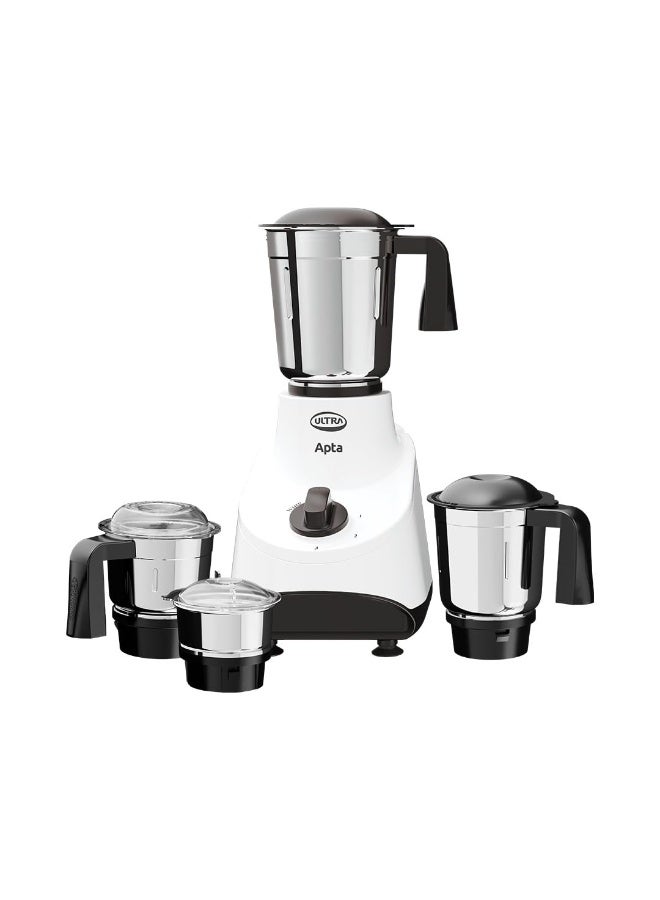 Ultra Apta Mixer Grinder - Fortune White & Black | India’s First Double ball-bearing Motor 550W High Torque with 2 Years Warranty | 204Cu Food-Grade 4 SS Jar, 3 Speed Regular + Pulse - Image 1