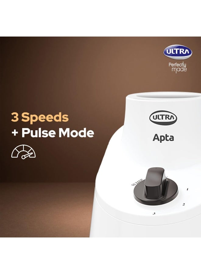 Ultra Apta Mixer Grinder - Fortune White & Black | India’s First Double ball-bearing Motor 550W High Torque with 2 Years Warranty | 204Cu Food-Grade 4 SS Jar, 3 Speed Regular + Pulse - Image 5
