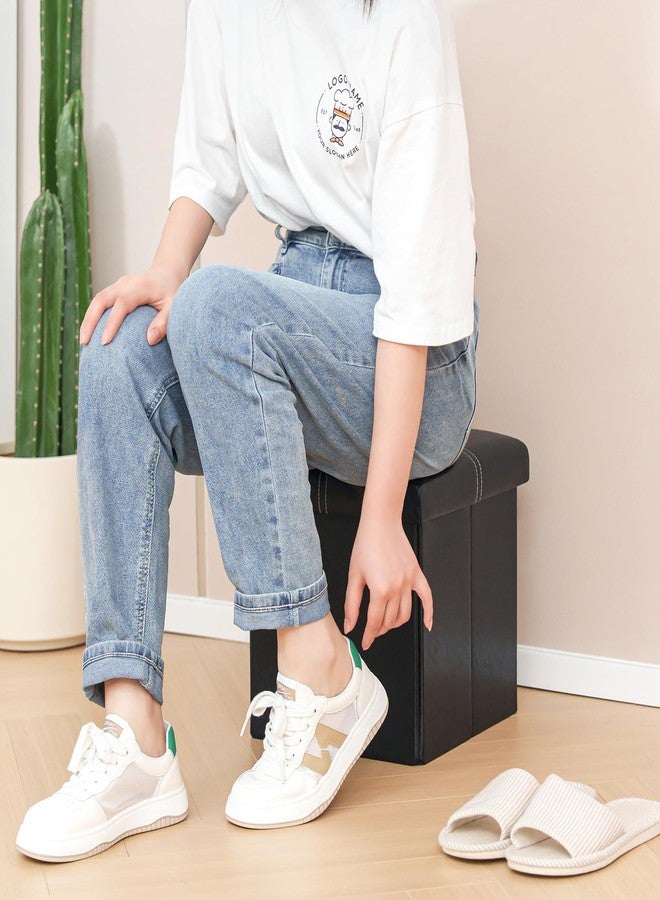 B FSOBEIIALEO Storage Ottoman with Faux Leather Foldable Small Square Foot Rest Coffee Table Black 11.8"X 11.8" X 11.8" - Image 5