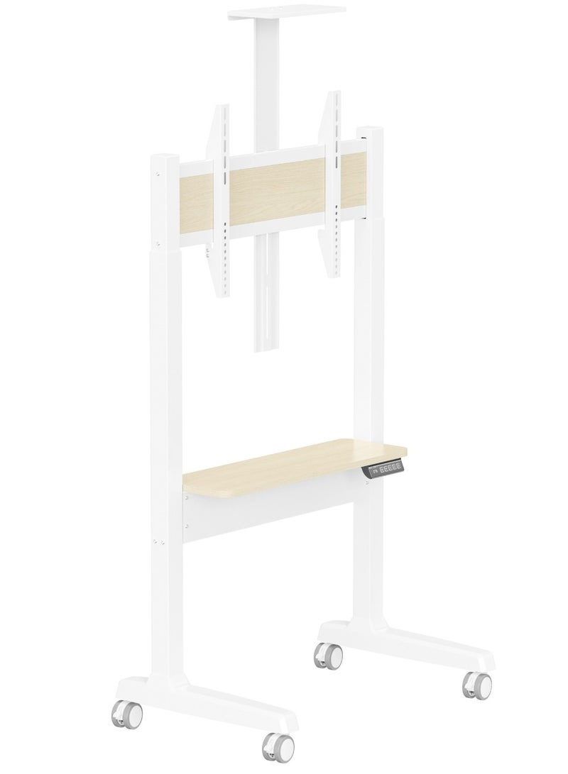 Powerology Electric TV Stand with Vertical Height Adjustment / 70KG Max Load / 37" - 89" Tv Size / 118-158 cm Adjustable Height /Control Panel - White - Image 1