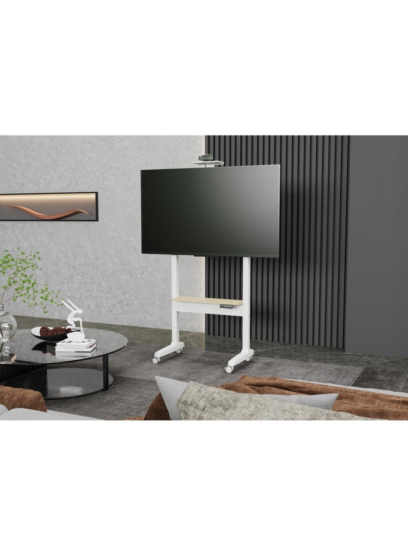 Powerology Electric TV Stand with Vertical Height Adjustment / 70KG Max Load / 37" - 89" Tv Size / 118-158 cm Adjustable Height /Control Panel - White - Image 2