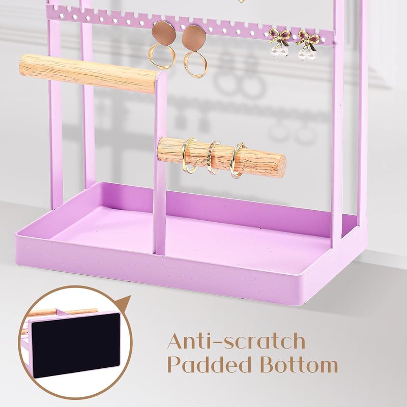 Procase Jewelry Organizer Stand Necklace Organizer Earring Holder, 6 Tier Jewelry Stand Necklace Holder with 15 Hooks, Jewelry Tower Display Rack Storage Tree for Bracelets Earrings Rings -Purple - Image 5
