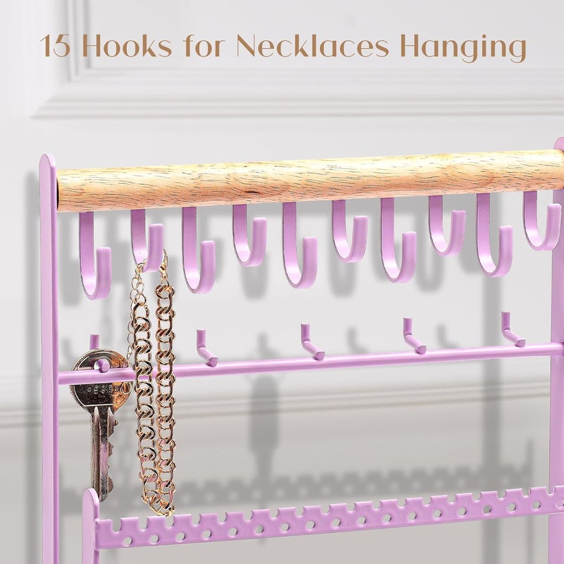 Procase Jewelry Organizer Stand Necklace Organizer Earring Holder, 6 Tier Jewelry Stand Necklace Holder with 15 Hooks, Jewelry Tower Display Rack Storage Tree for Bracelets Earrings Rings -Purple - Image 4