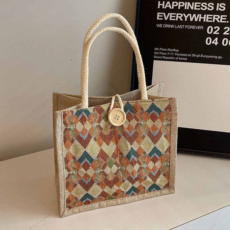 Chic Waterproof Linen Tote Bag Trendy Autumn Winter Gift Khaki without pendants 