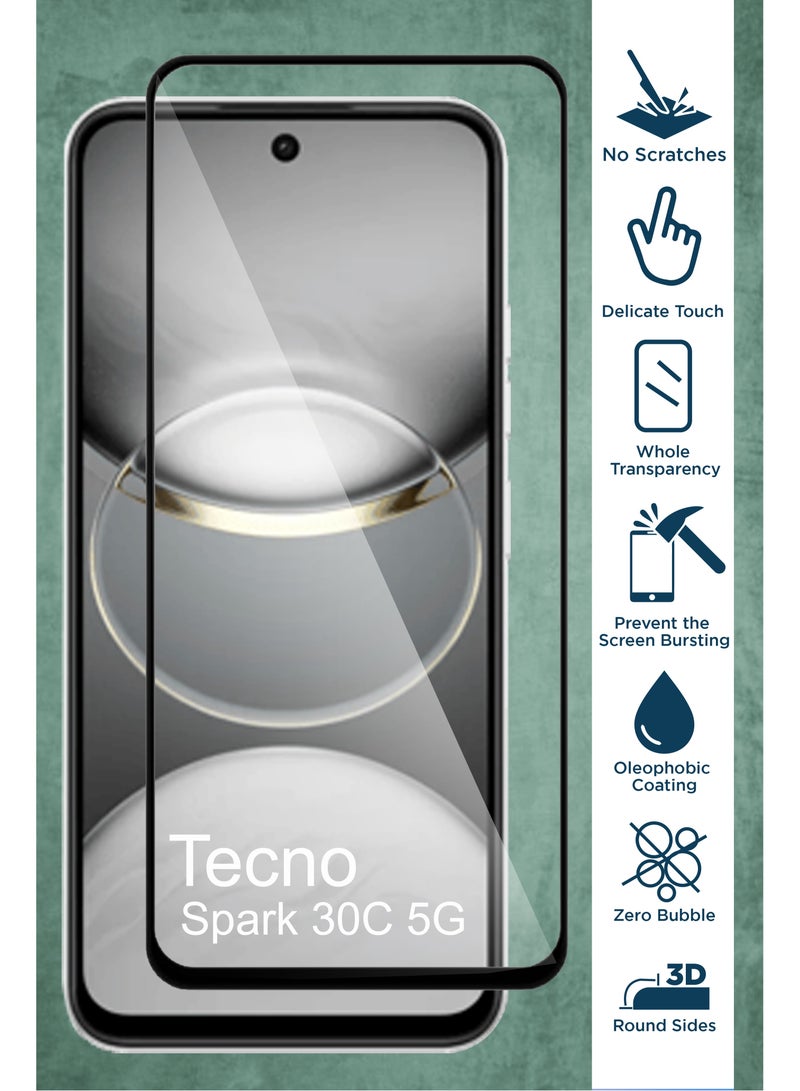 For Tecno Spark 30c 5G - 2 Pack Tempered Glass Screen Protector - Delicate Touch , Higher Transparency , Easy to Install ,Anti-scratch and Bubble-free Screen Protector - Black - Image 3
