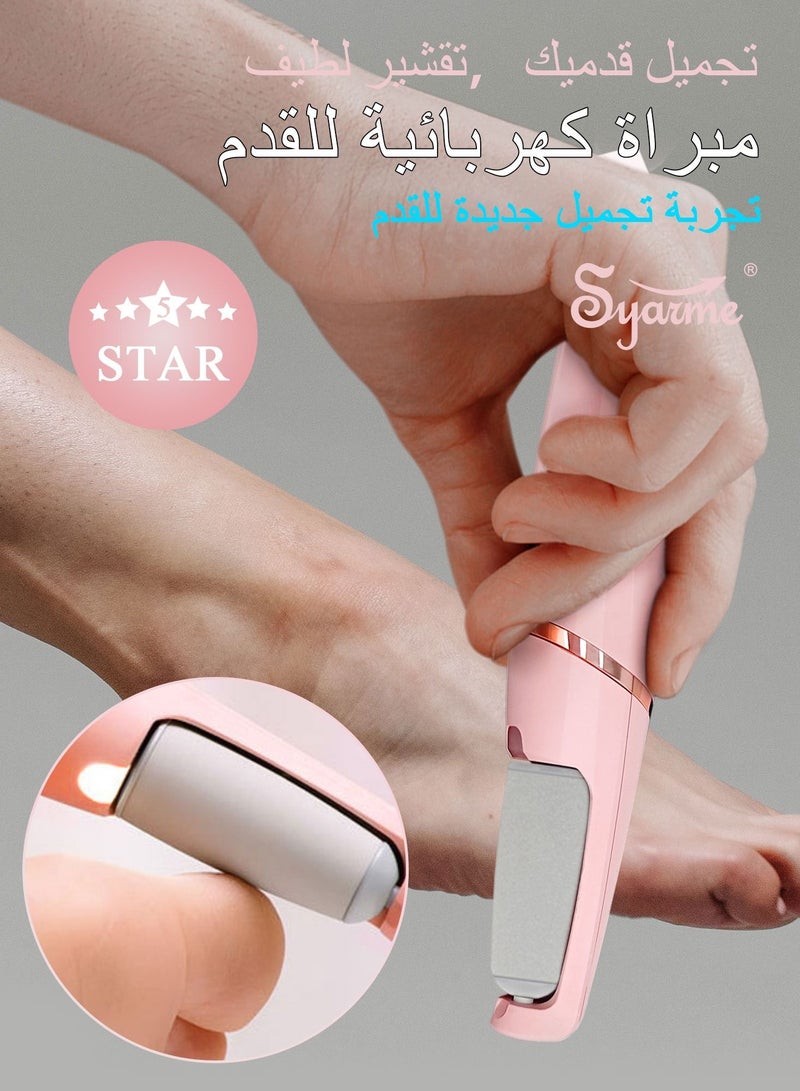 Syarme Electric Foot Callus Remover, Rechargeable Pedicure Kit Foot File, 2-Speed Speed Regulation with 2 grinding Roller Heads for Remove Cracked Heels Calluses and Hard Skin, Pink - Image 2