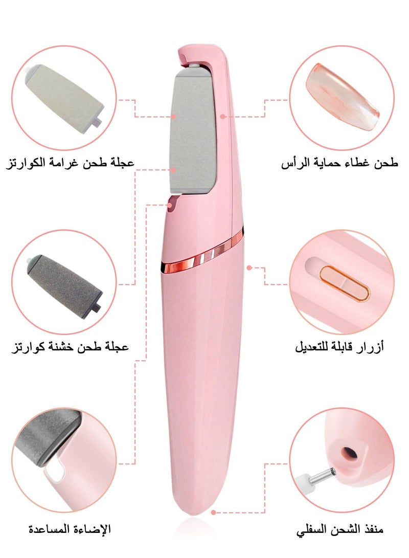 Syarme Electric Foot Callus Remover, Rechargeable Pedicure Kit Foot File, 2-Speed Speed Regulation with 2 grinding Roller Heads for Remove Cracked Heels Calluses and Hard Skin, Pink - Image 3