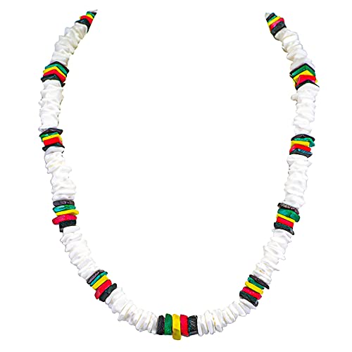 BlueRica Puka & Rasta Coconut Chip Shell Beads Necklace (18") - Image 1
