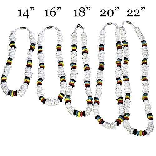 BlueRica Puka & Rasta Coconut Chip Shell Beads Necklace (18") - Image 5