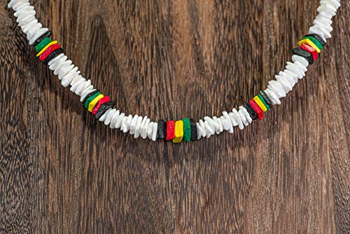 BlueRica Puka & Rasta Coconut Chip Shell Beads Necklace (18") - Image 3