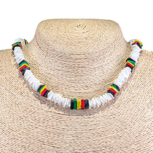 BlueRica Puka & Rasta Coconut Chip Shell Beads Necklace (18") - Image 2