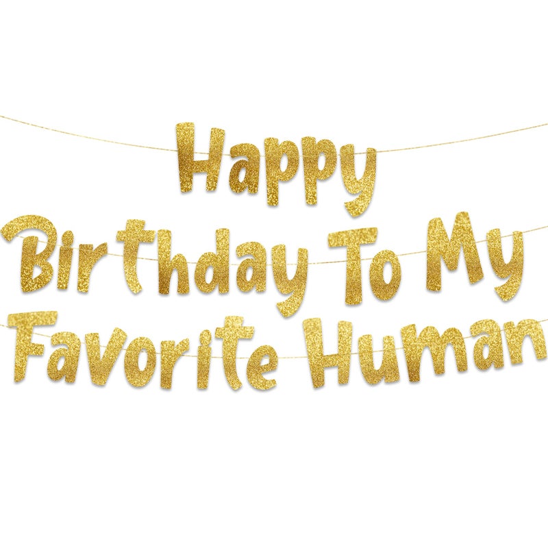 Sterling James Co. PreStrung Happy Birthday To My Favorite Human Funny Birthday Gold Glitter Banner Funny Birthday Decorations for Men and Women Party Supplies and Gifts - Image 2