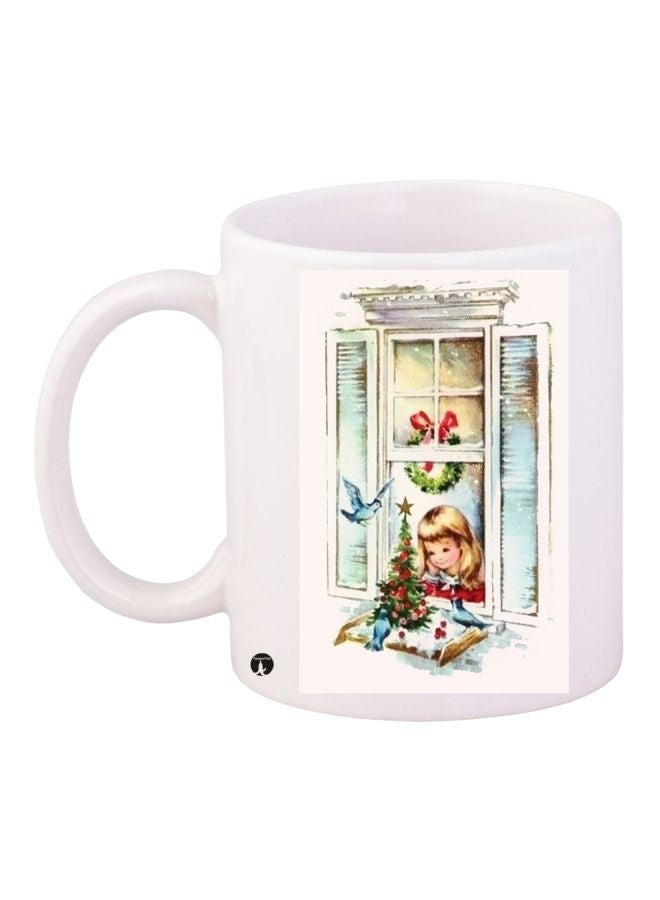 RYN Girls Printed Ceramic Coffee Mug White/Blue/Red 11ounce