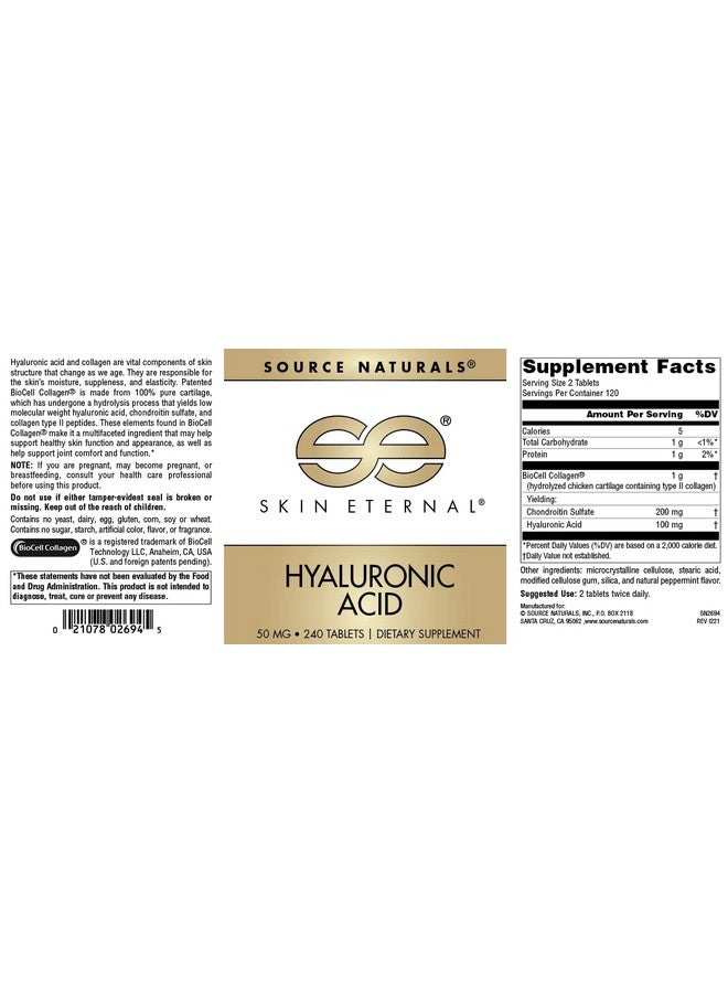 سورس ناتشورالز Source Naturals Skin Eternal Hyaluronic Acid، 50 مجم - 240 قرصًا - Image 4