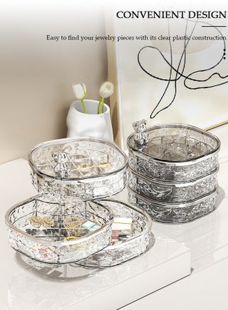 360° Rotating Jewelry Box, Versatile Acrylic Small Jewelry Organizer, Dustproof and Transparent Jewelry Storage Box, Travel Accessory Boxes with Lid for Earrings, Rings, Necklaces - view 3