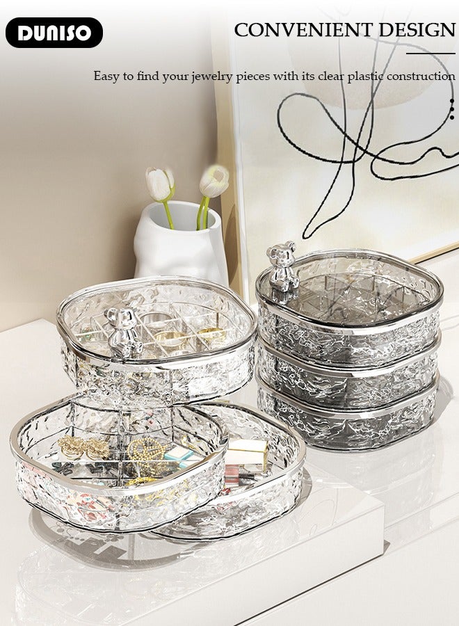 DUNISO 360° Rotating Jewelry Box, Versatile Acrylic Small Jewelry Organizer, Dustproof and Transparent Jewelry Storage Box, Travel Accessory Boxes with Lid for Earrings, Rings, Necklaces  - Image 3