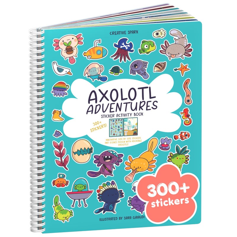 CUPKIN Axolotl 300 Kids Sticker Book by Cupkin Toddler Airplane Travel Coloring and Sticker Book Road Trip Essentials 8 Coloring Pages 8 Side by Side Scenes for Ages 28 Years - Image 2