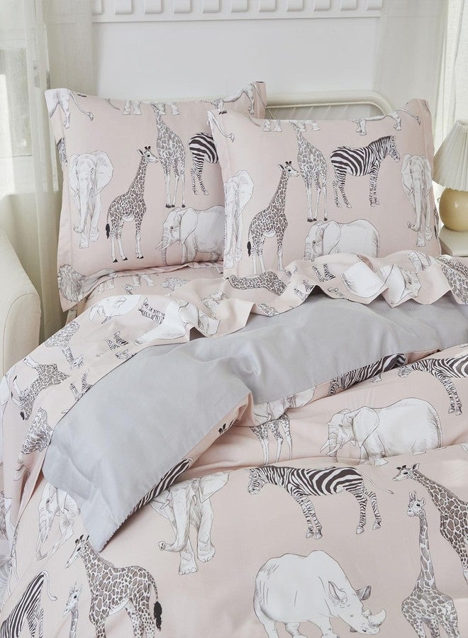Brandream Kid's Duvet Cover Twin/Twin XL Size,100% Percale Cotton 3pcs Girl Bedding Duvet Cover Set, Ruffled Fringe Soft Breathable with Zipper Closure & Corner Ties(Blush Jungle Safari Animals) - Image 4