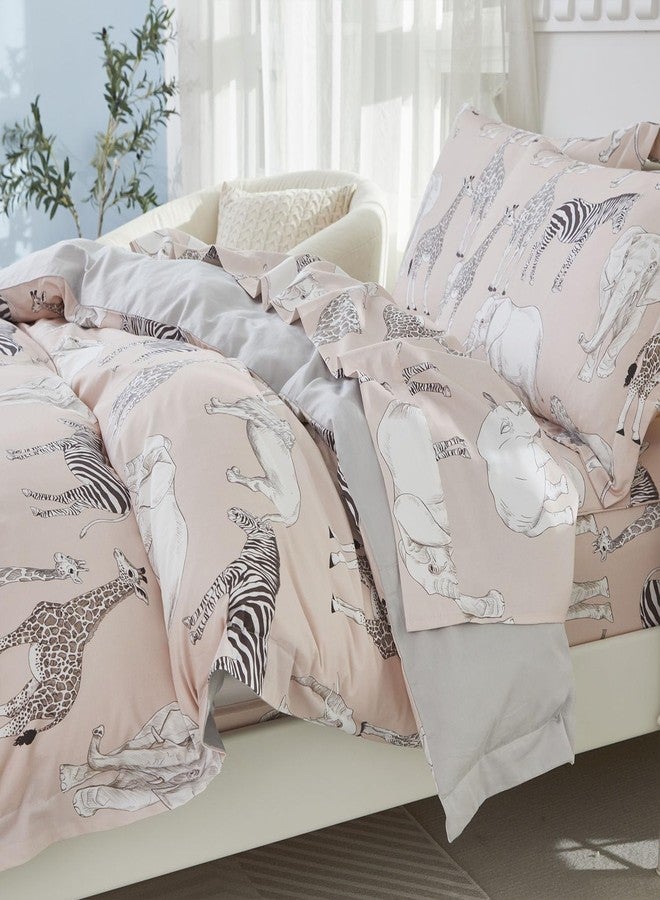 Brandream Kid's Duvet Cover Twin/Twin XL Size,100% Percale Cotton 3pcs Girl Bedding Duvet Cover Set, Ruffled Fringe Soft Breathable with Zipper Closure & Corner Ties(Blush Jungle Safari Animals) - Image 5
