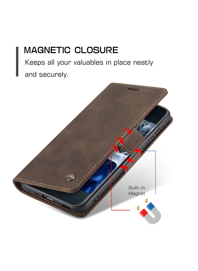 حافظة هاتف متوافقة مع لهواوي بي 60 / بي 60 برو ، حافظة جلدية مقاومة للخدش ، فتحات بطاقات ، جيب نقود ، قهوة - Image 2