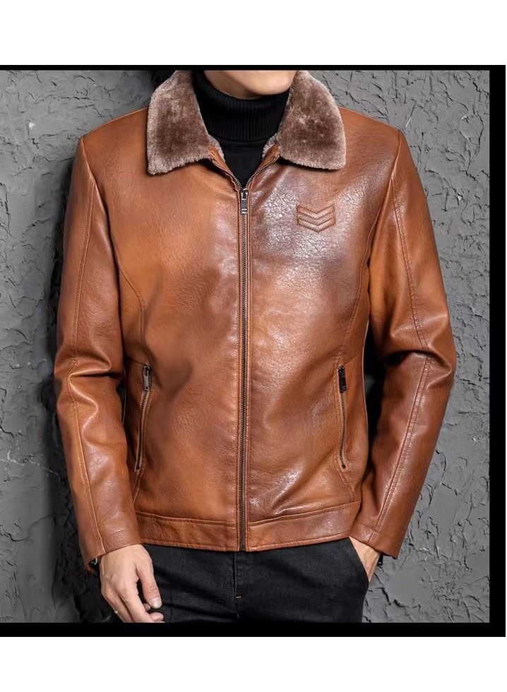 Loquat New Men's Fur One-piece Lapel Leather Jacket  - Image 1