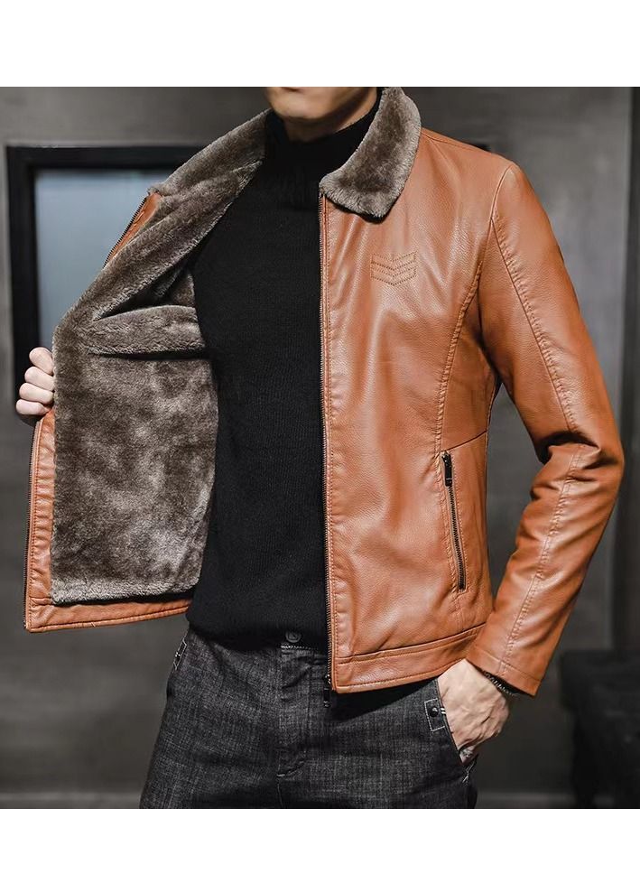 Loquat New Men's Fur One-piece Lapel Leather Jacket  - Image 2