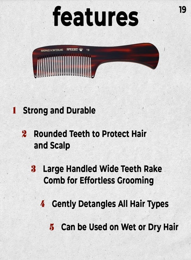 Speert #19 Handmade Wide Tooth Rake Comb Tortoise Havana Acetate Large Handle Thick Coarse Curly Hair Detangling Parting Grooming Teasing Hair Styling Hairdresser Barber Hairdressing Wet Dry Pocket - Image 2