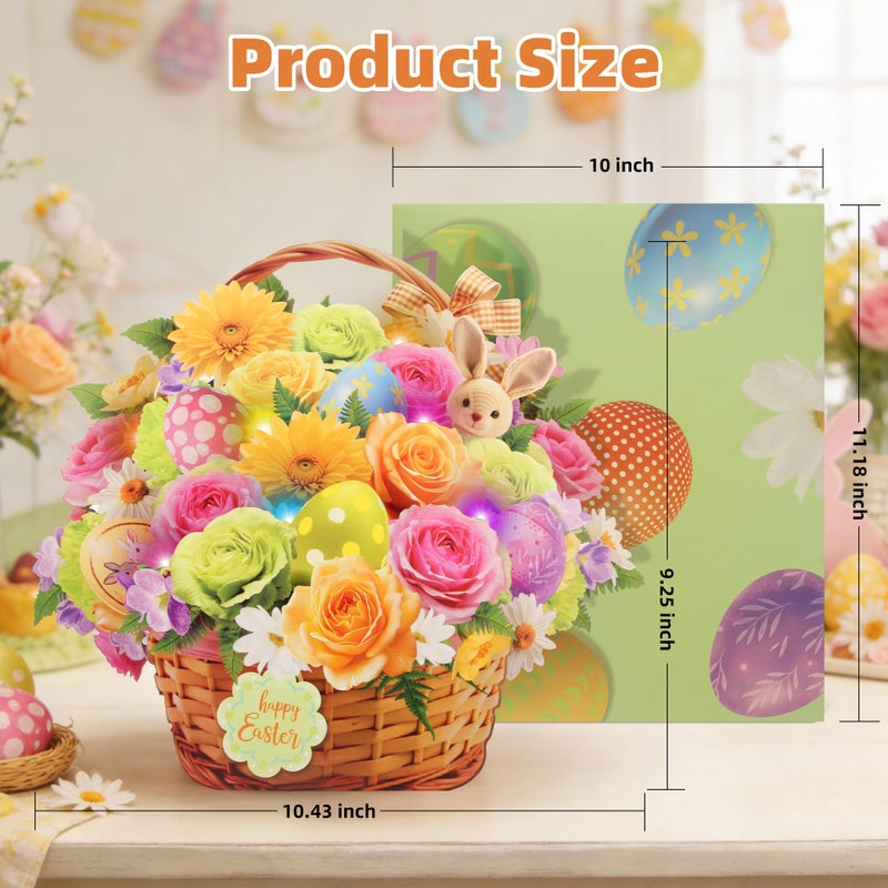 Tcamp Easter Cards with Envelope, Pop Up Easter Cards with Music and Lights, Easter Eggs Bunny Flower Basket Easter Card for Kids Adults Women Mom Daughter Sister Girls - Image 5