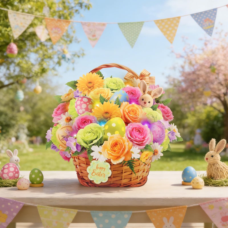 Tcamp Easter Cards with Envelope, Pop Up Easter Cards with Music and Lights, Easter Eggs Bunny Flower Basket Easter Card for Kids Adults Women Mom Daughter Sister Girls - Image 2
