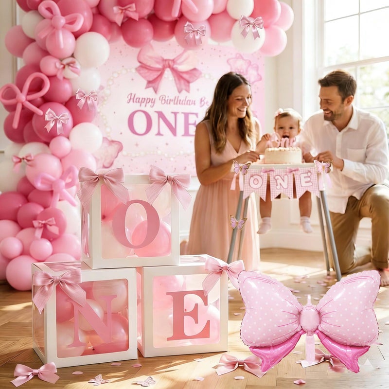 jenlion Butterfly 1st Birthday Decorations for Girl - 134Pcs Purple Pink Butterfly First Birthday Party Supplies with 5ft Backdrop, 32" Butterfly Foil Balloons, Balloon Boxes, Tablecloth, Highchair Banner - Image 4