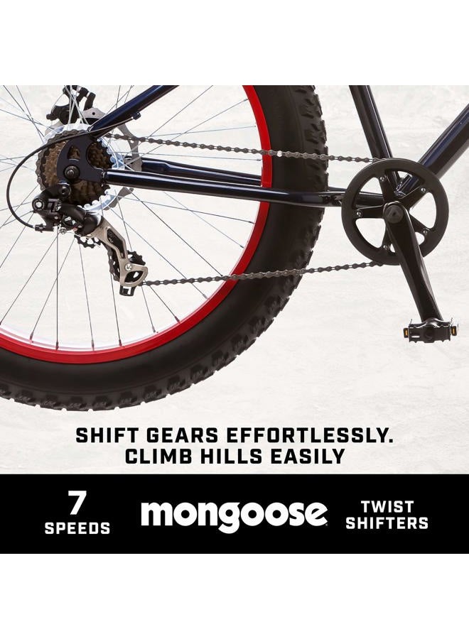 Mongoose Dolomite Mens Fat Tire Mountain Bike, 26-inch Wheels, 4-Inch Wide Knobby Tires, 7-Speed, Steel Frame, Front and Rear Brakes, Navy Blue - Image 3