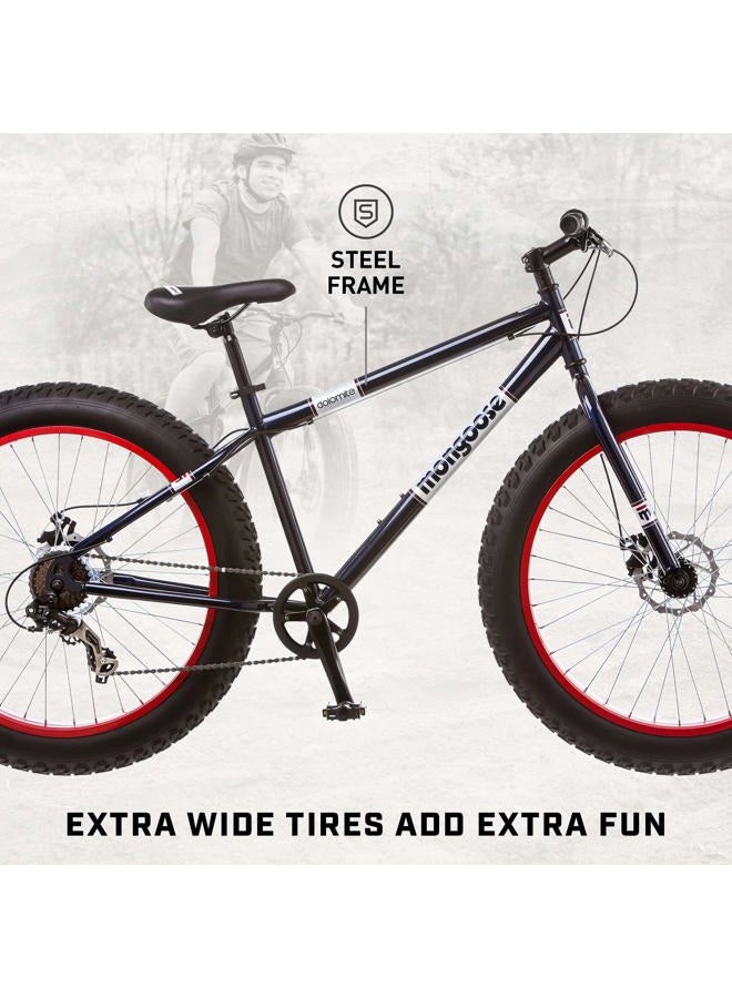 Mongoose Dolomite Mens Fat Tire Mountain Bike, 26-inch Wheels, 4-Inch Wide Knobby Tires, 7-Speed, Steel Frame, Front and Rear Brakes, Navy Blue - Image 2