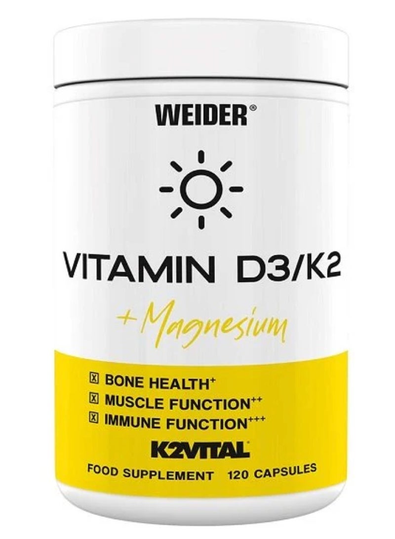 Weider Vitamin D3/K2 + Magnesium (120 Capsule) Daily Capsules for Bone, Muscle & Immune Support