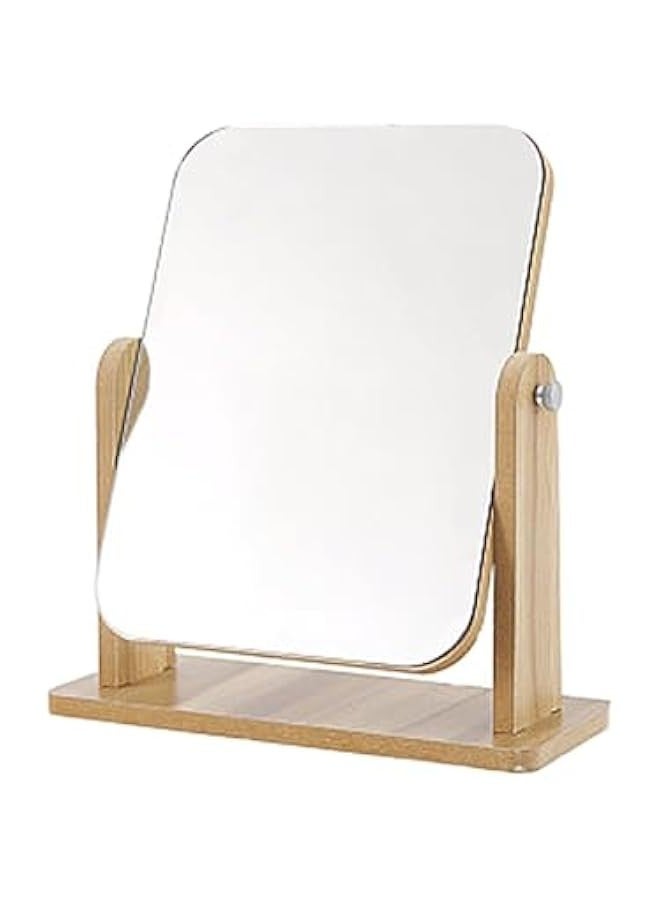 Beauenty Wooden Makeup Mirror for Desk, 360 Degree Rotation, Bathroom Mirror, Bedroom Mirror, Portable Mirror for Desk, Makeup Mirror, Mirror Frame Design, Room Mirror (Brown-Medium) - Image 1
