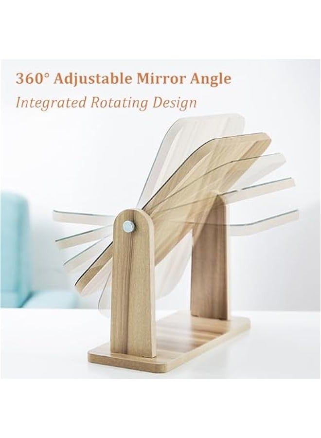 Beauenty Wooden Makeup Mirror for Desk, 360 Degree Rotation, Bathroom Mirror, Bedroom Mirror, Portable Mirror for Desk, Makeup Mirror, Mirror Frame Design, Room Mirror (Brown-Medium) - Image 3