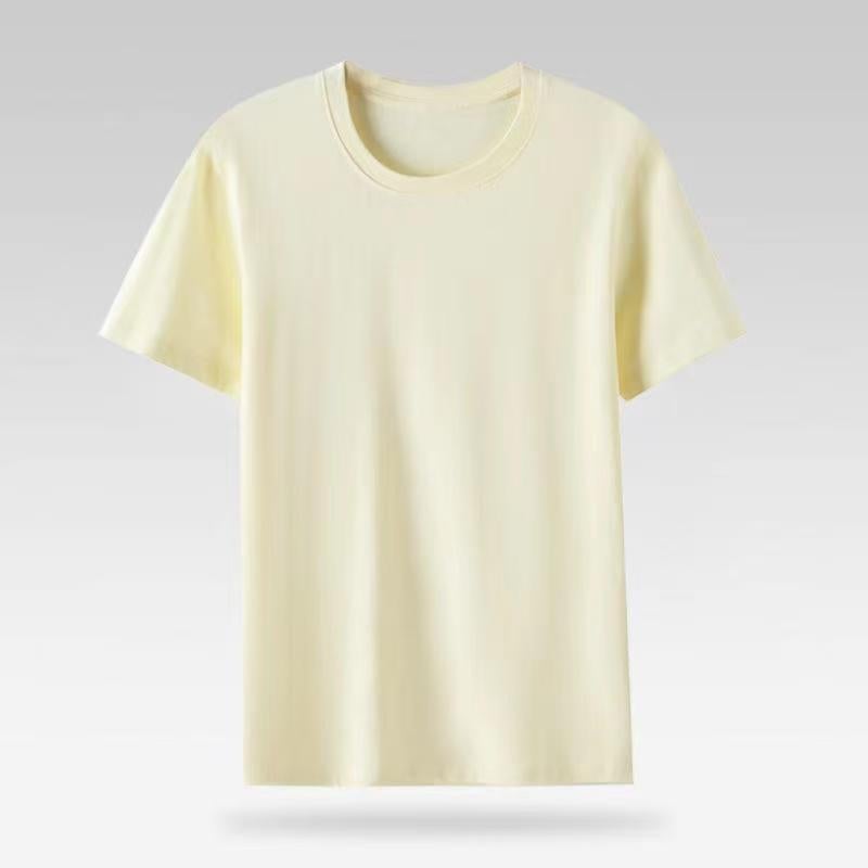 Summer Solid Color Cotton 180G Short Sleeve Round Neck T-Shirt Casual Joker Ice Cool Breathable Logo Multi-Color New - Image 1