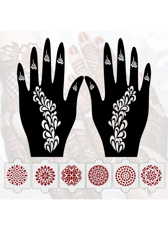 ivana's عبوة من 8 قطع (2 قطعة قوالب حناء + 6 قطع قوالب حناء قابلة لإعادة الاستخدام بتقنية الليزر من PVC) ، ملصقات حناء ، ملصقات حناء لليد الكاملة للنساء والفتيات والأطفال ، سهلة التطبيق ، Ivh-44 - Image 1