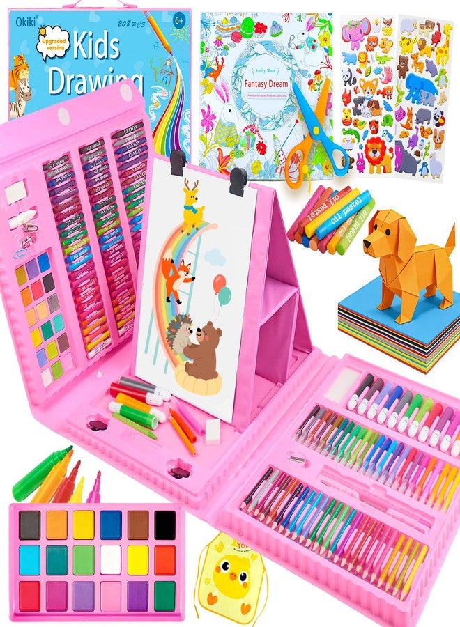 Okiki Art Supplies 297 Piece Drawing Art Kit Gifts for Girls Boys Kids Teens Gifts Coloring Art Set Case with Trifold Easel, Stickers, Coloring Book, Apron, Scissors, Origami Paper 40 Sheets - Image 1
