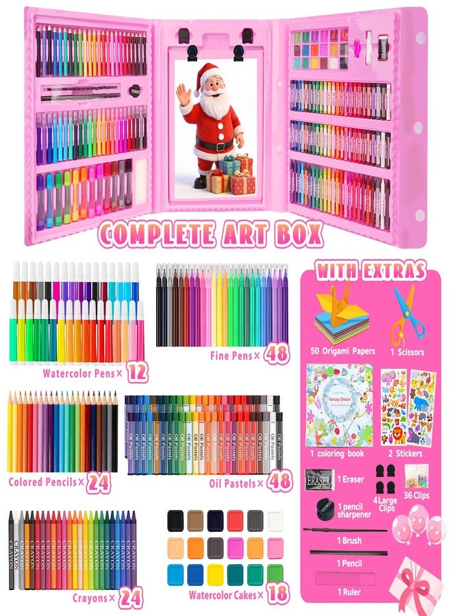 Okiki Art Supplies 297 Piece Drawing Art Kit Gifts for Girls Boys Kids Teens Gifts Coloring Art Set Case with Trifold Easel, Stickers, Coloring Book, Apron, Scissors, Origami Paper 40 Sheets - Image 2
