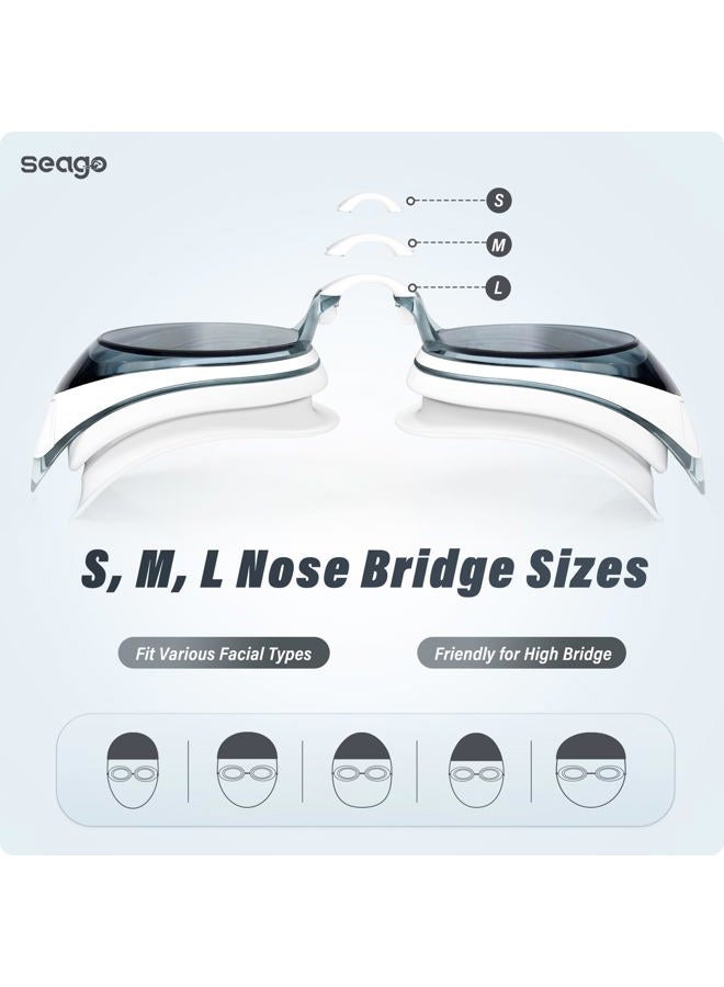 Seago Swimming Goggles 2 Pack Anti Fog Goggles Swimming UV Protection Fit for Adult Men Women Youth Junior, No Leaking Soft Silicone Seal Flat Lens Clear Vision, 3 Sizes of Nose Bridge - Image 4